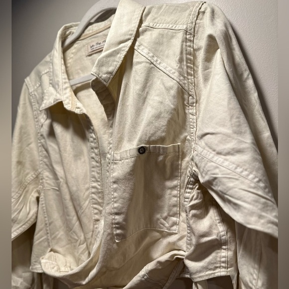 We The Free 2 Way Long Sleeve Wrap Around Ivory Denim Cropped Top Front Pocket - Picture 7 of 16